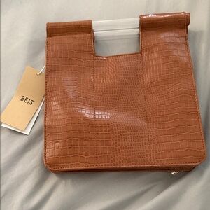 BEIS Tan Croc-Embossed Tote Bag